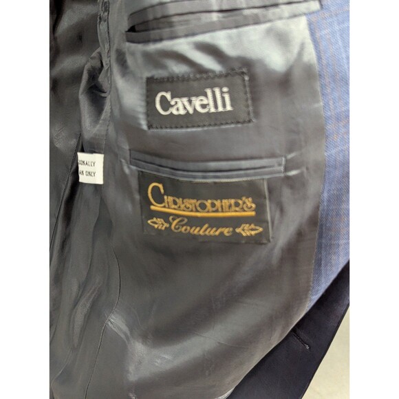 Cavelli Size 44L Blue Plaid 100% Wool Blazer - Christopher's Couture - Picture 7 of 9